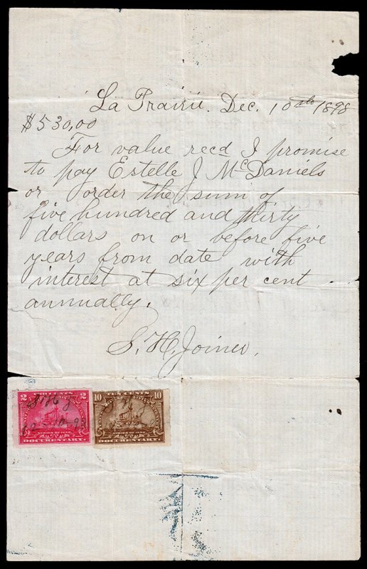 United States Revenue Scott R164, R168 on Promissory Note (1898) Used F W