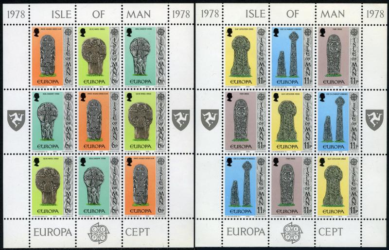 Isle of Man 133a,136a S/S,MI 122-127 klb,MNH.EUROPA CEPT.Carved Gravestones,1978