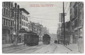 Hasting Street, Vancouver, British Columbia, Canada 1915 Postcard, Street Cars