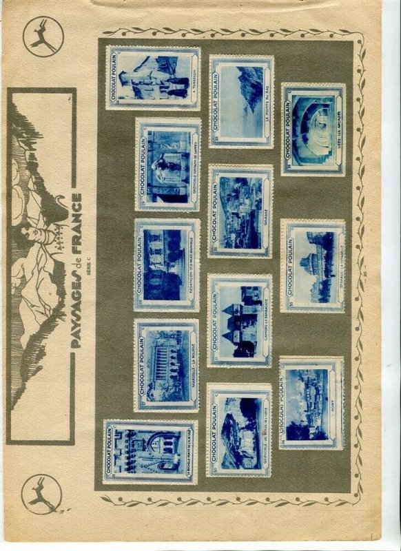 FRENCH Early 1900s CHOCOLAT POULAIN pictorial stamps stuck on double page 