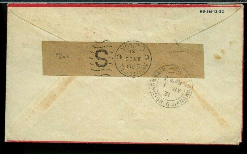 SUPERB  1931 45c airmail to BRITISH GUIANA commercial cover Canada