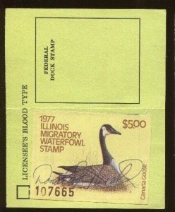 ILLINOIS 1977 Non Resident Hunting License State Duck  Stamp Only - 665