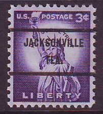 Jacksonville FL, 1035-71 Bureau Precancel, 3¢ Statue of Liberty