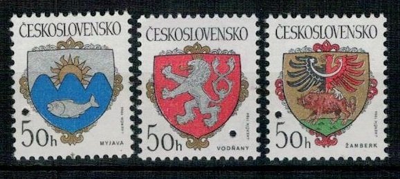 Czechoslovakia 1986 MNH Specimen Stamps Scott 2595-2597 City Arms Fish Lion