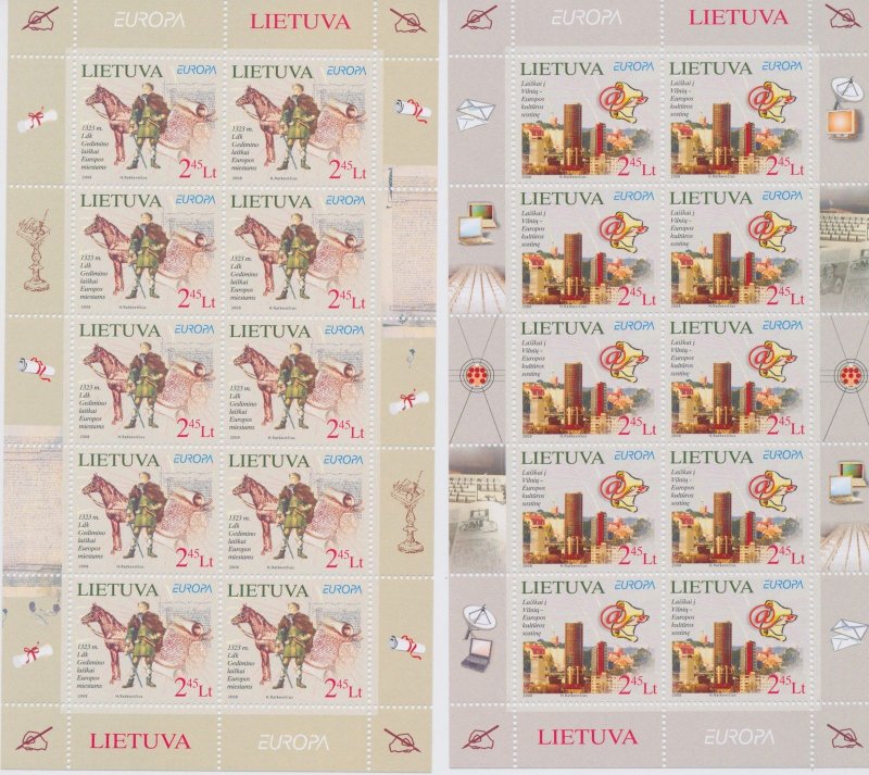 2008 EUROPA CEPT Lithuania, 2 Minifogli La Lettera MNH**