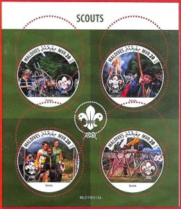 A4071 - MALDIVES - ERROR MISPERF, Miniature sheet: 2019, Boy Scouts, Archery 
