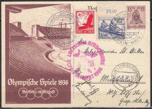 Germany - 1.8.1936 Zeppelin special Olympic Games card (1482)