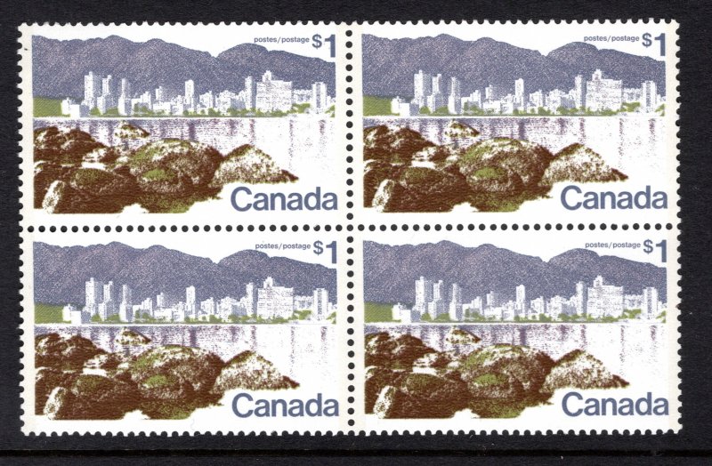 599i, Scott, $1, HB, MNHOG, VF, Block of 4, 1972-1977 Landscape Definitives