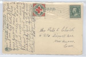 US 331/WX6 1910 Chirstmas seal (illegally) tied by machine cancel to a postal card