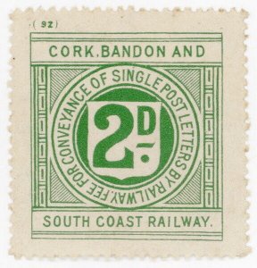 (I.B) Cork Bandon & South Coast Railway : Letter Stamp 2d (plate 92)