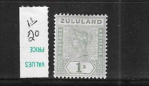 ZULULAND SCOTT #20 1895-96 1SH (GREEN) - MINT LIGHT HINGED