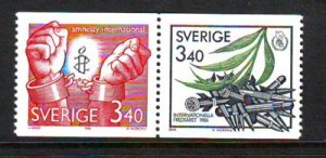 Sweden Sc  1612-3 1986 Amnesty Intl Peace Yr stamp set mint NH