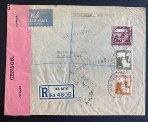 1949 Tel Aviv Palestine Censor Airmail Cover to Tehran metro goldwyn meyer movie