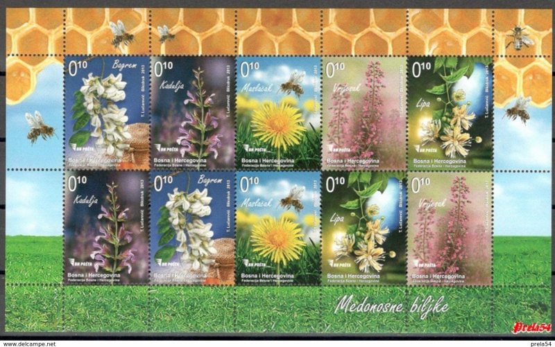 Stamps of Bosnia and Herzegovina 2013-Flora, flowers, bee, honey plants, mini-sh