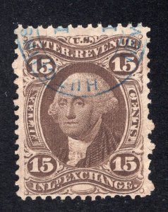 US 1862 15c brown Inland Exchange Revenue, Scott R40c used, value = $2.00