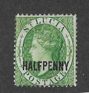 St Lucia Sc #15 1/2p overprint on green HR/OG FVF