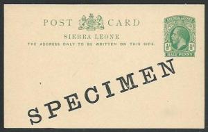 SIERRA LEONE GV ½d postcard optd SPECIMEN..................................63811