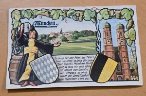 Vintage München Munich Beer Drinker Postcard Bavaria Hofbräu Peter Church Art