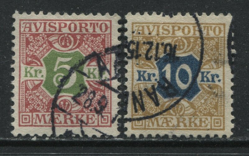 Denmark 1907 5 kr and 10 kr Newspaper stamps used