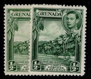 GRENADA GVI SG153 + 153a, ½d SHADE VARIETIES, NH MINT. Cat £20.