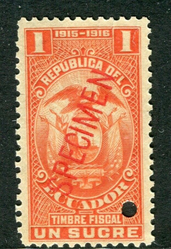 ECUADOR; Early 1900s fine Fiscal issue Mint MNH unmounted SPECIMEN 1s. 