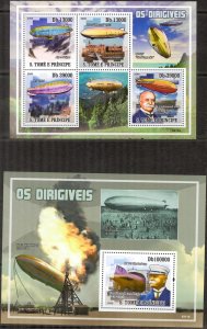 Sao Tome and Principe 2009 Zeppelins sheet + S/S MNH