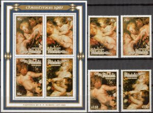 Aitutaki / Cook Islands 1987 Christmas Art Paintings P.P. Rubens set 4 + S/S MNH