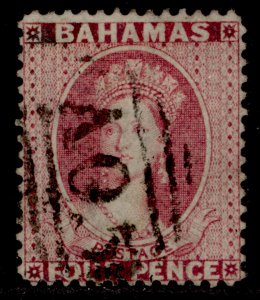 BAHAMAS QV SG43, 4d rose, FINE USED. Cat £80.