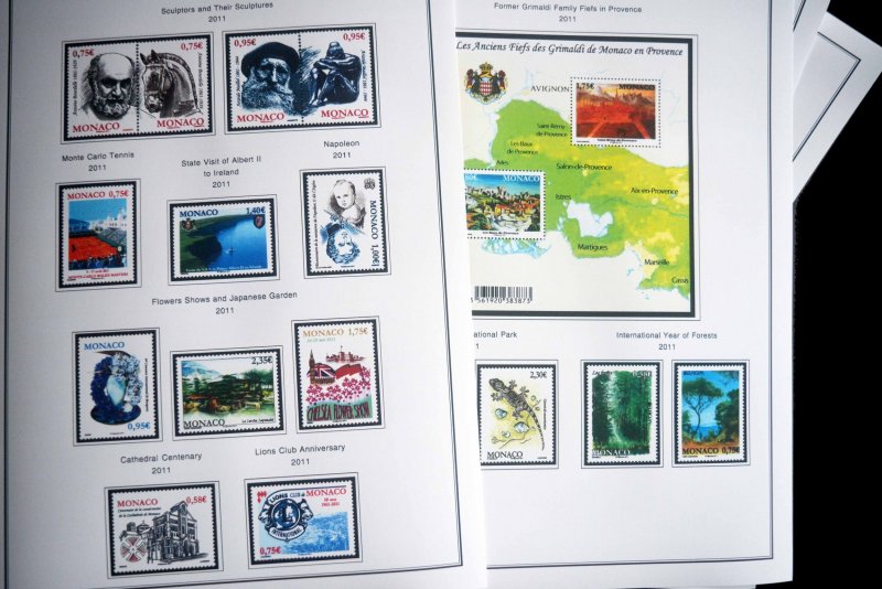 COLOR PRINTED MONACO 2011-2020 STAMP ALBUM PAGES (63 illustrated pages)