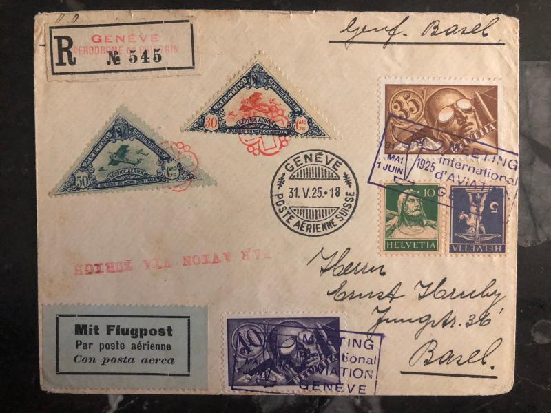 1925 Geneva Switzerland Swiss Aviation Day Cover # C6 C7 Semi Official Stamps 3