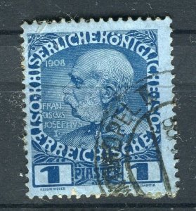 AUSTRIA LEVANT; Early classic 1908 F. Joseph surcharged 1Pi. used fair Postmark