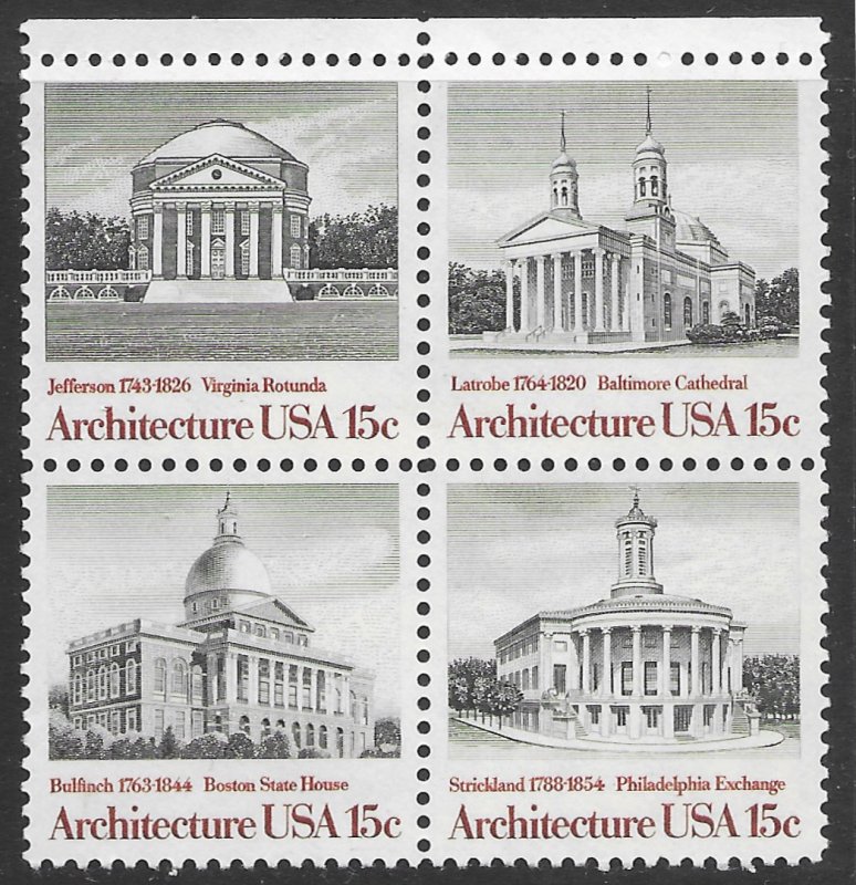 US #1779-1782 top edge block of 4 MNH. Architecture