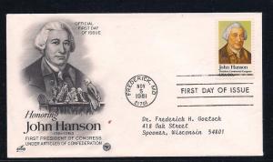 US FDC Sc.# 1941 John Hanson 1st President of Congress K114