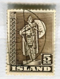 ICELAND; 1943 early Thorfinn issue fine used 5K. value