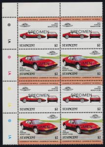 St Vincent 691 TL Plate Block Specimen o/p MNH Car, Ferrari Boxer