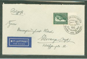 Germany C60 1938 Graf Zeppelin with special cancel - Friedrichshaven (Germany) 100th birthday anniversary of Grafen von Zeppelin