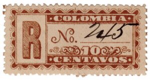 (I.B) Colombia Postal : Registered Letter 10c