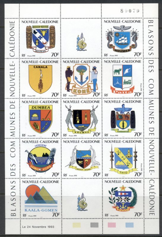 New Caledonia 1993 Town Caots of Arms sheetlet MUH