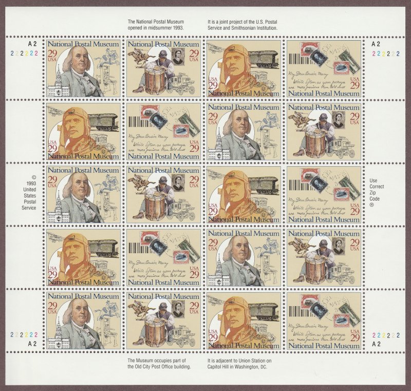 2779-82 National Postal Museum Pane of 20 MNH $1 Shipping