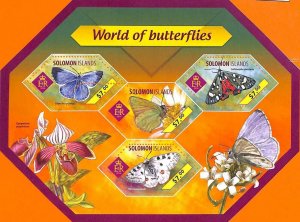 A7008 - SOLOMON ISLANDS, Error, 2014, MISPERF MINIATURE SHEET: Butterflies