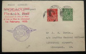 1935 Isle Of Men First Flight Airmail Cover FFC to Liverpool England