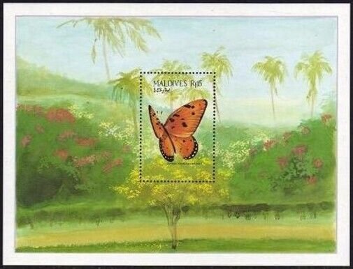 Maldives 1266, MNH. Michel 1277 Bl.137. Butterflies 1987.