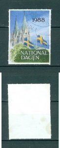 Sweden 1988 Poster Stamp.Cancel,National Day June 6. Swedish Flag.Church,2 Flag.