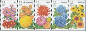 US 2993-2997 2997a Garden Flowers 32c pane 5 MNH 1995