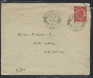 ST LUCIA COVER (P1612BB) 1934 KGV 1 1/2D PSE COVER SENT TO CANADA 