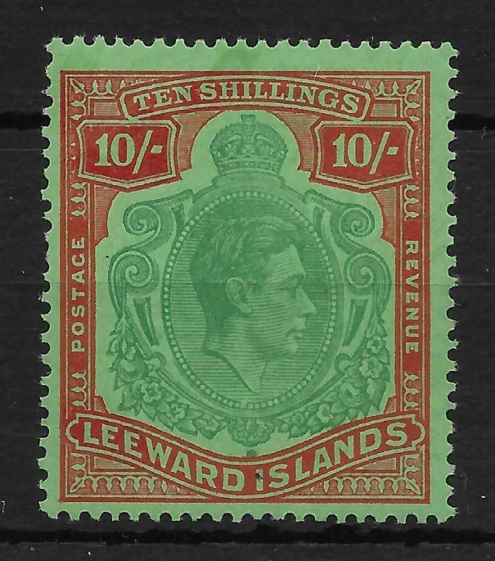 LEEWARD ISLANDS SG113ca 1947 10/= DP.GREEN&DP.VERMILION/GREEN MISSING PEARL MNH