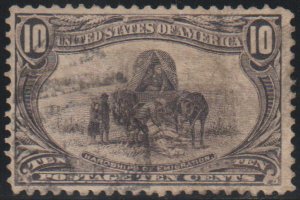 # 290 VF used, 10c Trans-Mississippi, light cancel, faint crease, wonderful e...