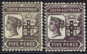 SOUTH AUSTRALIA 1894 QV SHIELD 5D BOTH SHADES WMK CROWN/SA PERF 13