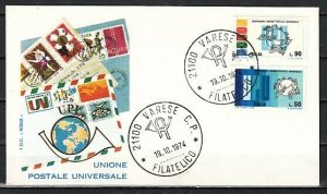 Italy, Scott cat. 1162-1163. U.P.U. Centenary issue. First day cover. ^