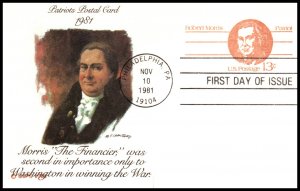 US UY34 Robert Morris Fleetwood Postal Reply Card U/A FDC